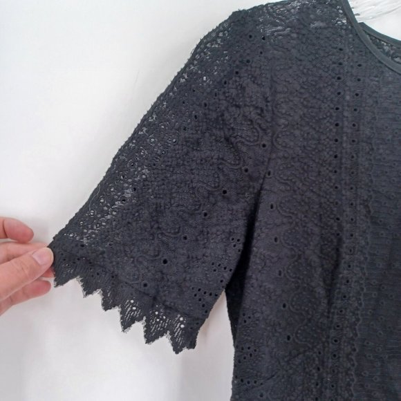 NANETTE LEPORE 2 Black Lace A Line Dress Eyelet Texture Lined Classic Zip Back - Picture 5 of 15